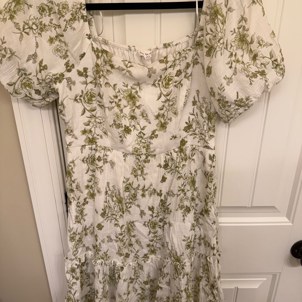Floral Green and White Dress